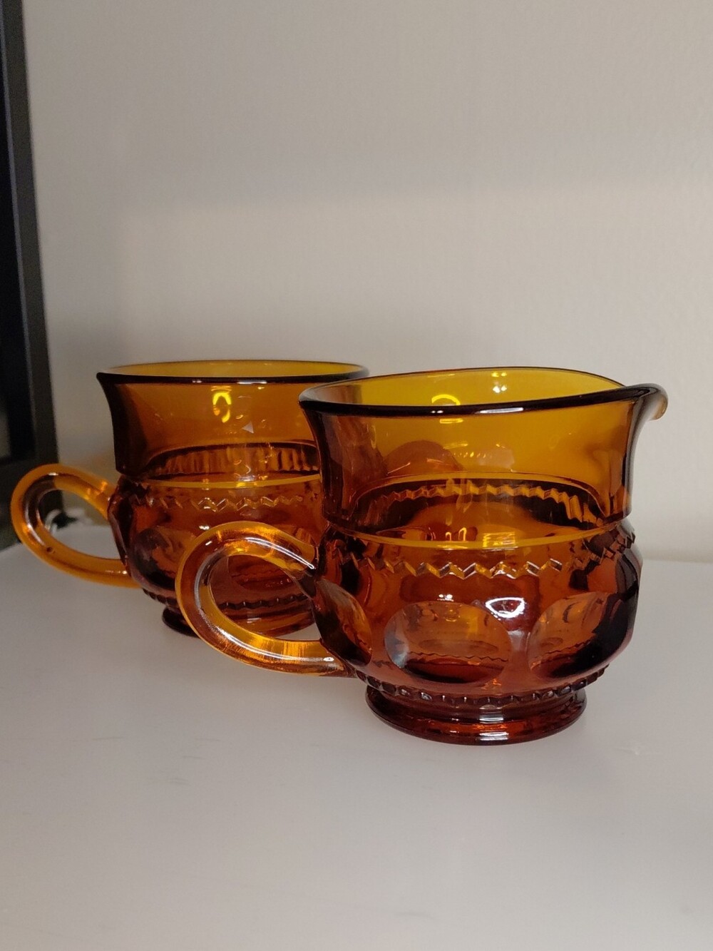 Amber Glass Creamer and Sugar Set - Vintage Style